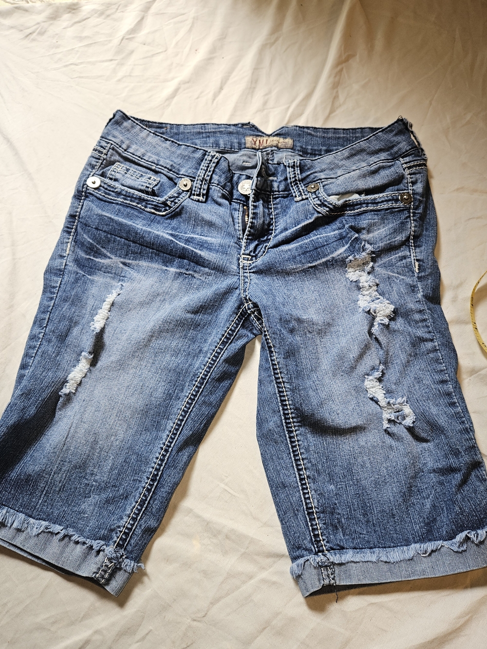 Denim Distressed Bermuda Shorts - Blue